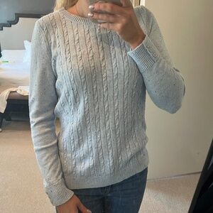 Talbots Cable Knit Crew Neck Sweater Button Detail on Sleeves Light Blue Medium